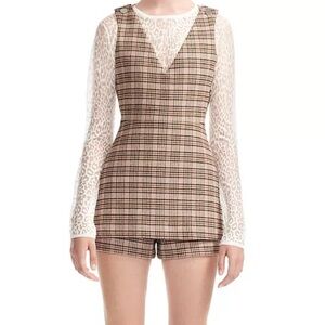 Wool Plaid Skirt Overlay Romper